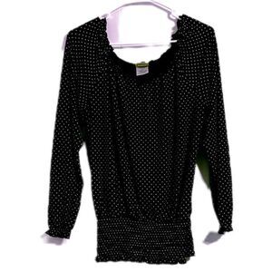 Acorn women’s size small long sleeve, textured, smsmocked blouse with ruffle ￼￼￼